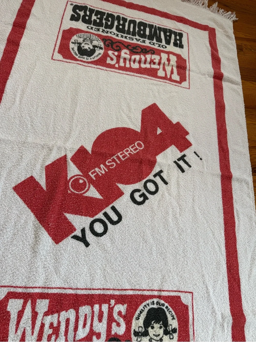 Vintage 80s Wendy’s Fast Food Towel, Beach Bath Doughboys Podcast Frosty (30x54)